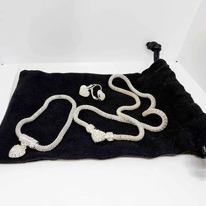 Vintage Silver Crystal Braided Heart Magnetic Necklace Bracelet Earring Jewelry